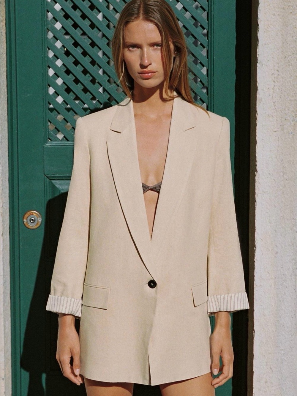 Zara linen blazer with rolled cuffs Size XL